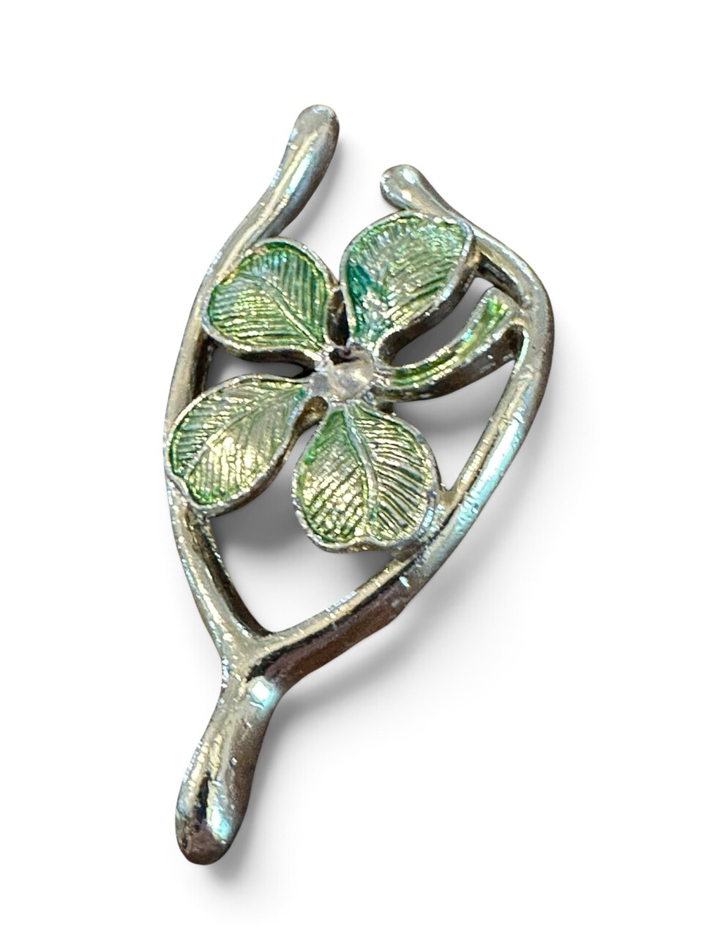 Vintage Gerry’s Gold Tone Green Enamel Clover Wishbone Brooch